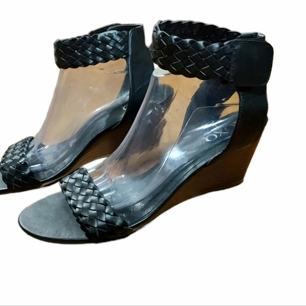 XOXO Sonnie Wedge Sandals Women's Size 11 Black Braided Open Toe 3